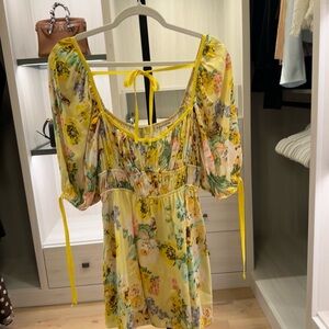 For Love And Lemons Yellow Floral Mini Dress